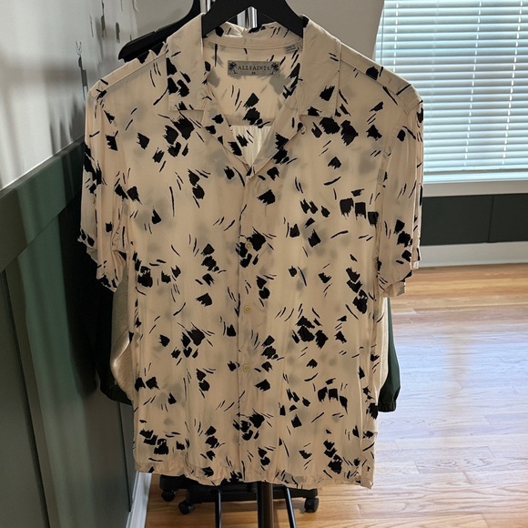 All Saints Men's Abstract Black and Cream Shirt - Picture 1 of 4